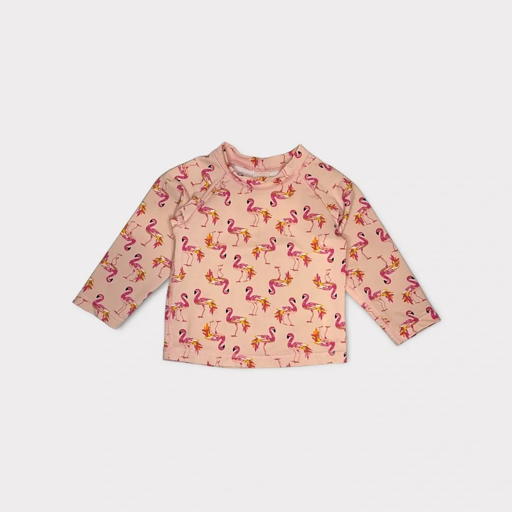 Egg Flamingo Pattern Pink Rash Guard - Picture 2 of 4